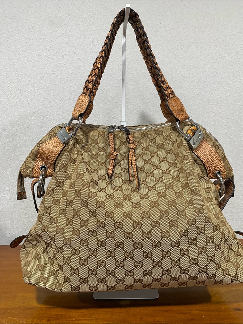 Designer Monogram Tote Bag in Beige and Brown